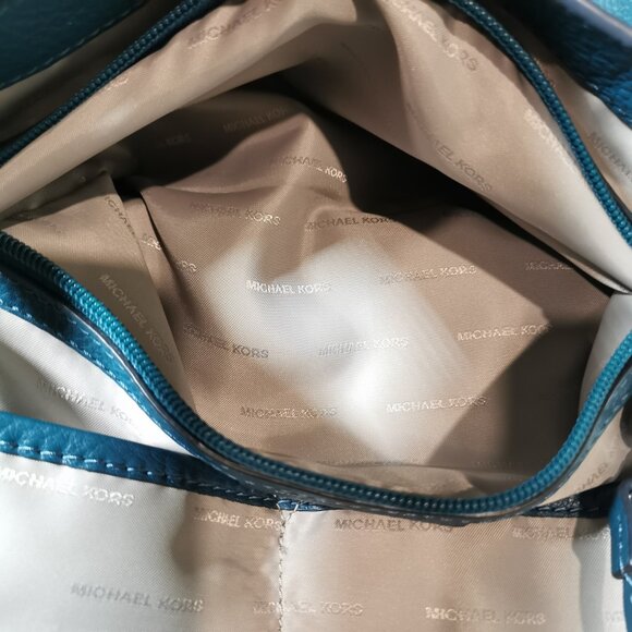 Teal/Silver Pebbled Leather Shoulder Bag #259 - Picture 9 of 15